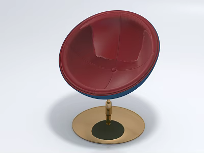 Red Leather Single Chair with Golden Circular Base and Modern Design 3d model