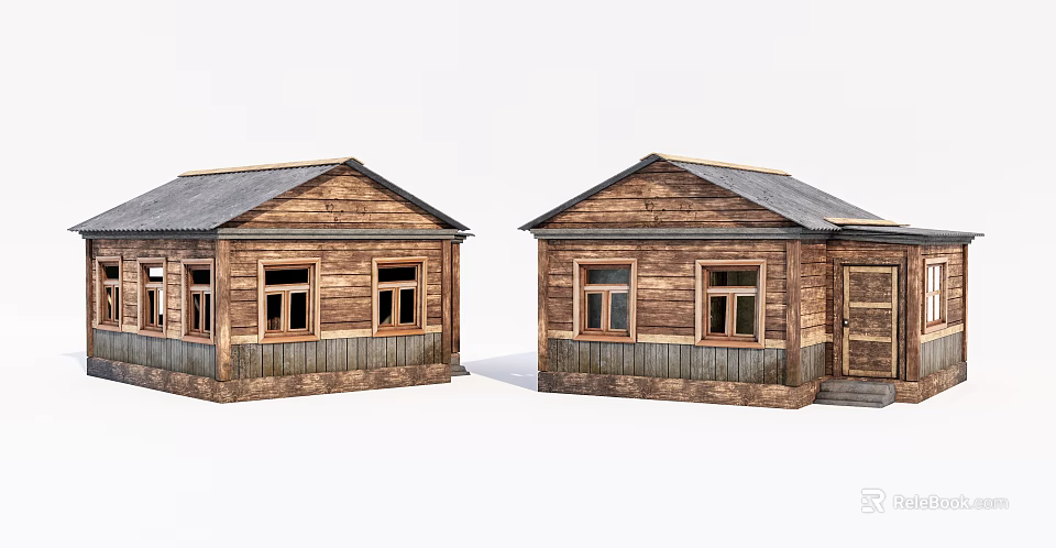 Rustic Rural Self Built House With Wooden Siding Sloped Roof And Windows 3d model 