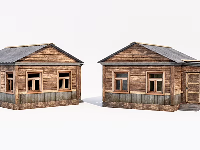 Rustic Rural Self Built House With Wooden Siding Sloped Roof And Windows 3d model