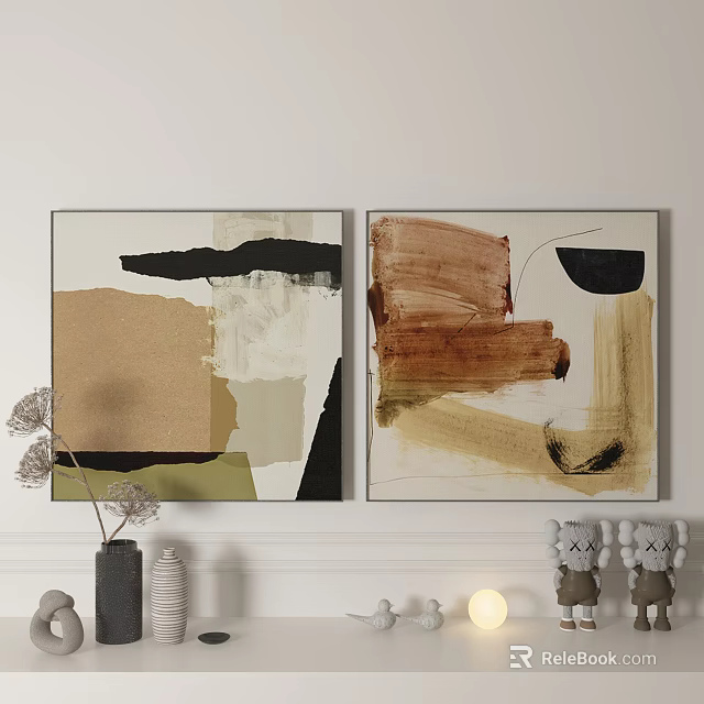 Two Abstract Wall Artworks For Interior Decoration With Decor Items 3d model
