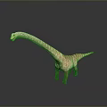 Realistic Long Neck Dinosaur Model With Striped Body Standing On Dark Background