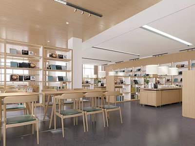 Book Art Space Interior With Wooden Bookshelves And Chairs 3d model