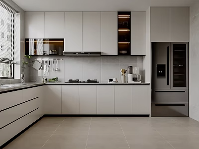 Modern Kitchen Interior Design With White Cabinets Island Counter And Appliances 3d model