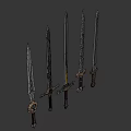 Intricate Decorative Swords With Unique Designs And Metallic Finish On Dark Background