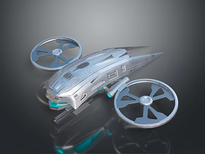 Futuristic Silver Flying Vehicle With Streamlined Design And Dual Rotors 3d model