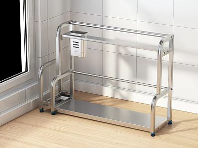 Stainless Steel Multi Tier Kitchen Shelf With Wheels For Storage In Modern Kitchen 3d model
