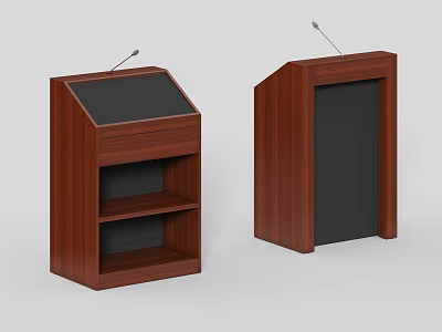 Wooden Functional Desks With Microphone Open Shelves And Panel Structure 3d model