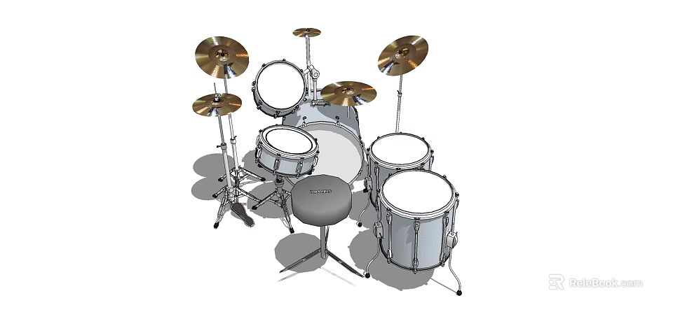 Musical Instrument Drum Set With Cymbals Drum Stool And Metal Stands 3d model 