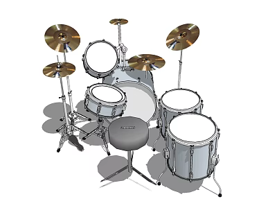 Musical Instrument Drum Set With Cymbals Drum Stool And Metal Stands 3d model