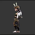 3D Female Character With Insect Antennae Wings Green Top Brown Pants Holding Tools