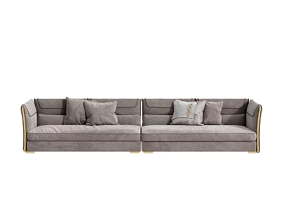 Elegant Modern Multi Seater Sofa With Gray Velvet Upholstery And Gold Accent Cushions 3d model
