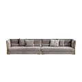 Elegant Modern Multi Seater Sofa With Gray Velvet Upholstery And Gold Accent Cushions