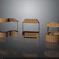 Bamboo Pavilions With Thatched Roofs Curved Counter Shelf And Round Design