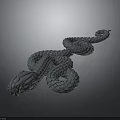 3D Rendered Gray Snake Coiled on Shiny Surface Against Gradient Gray Background