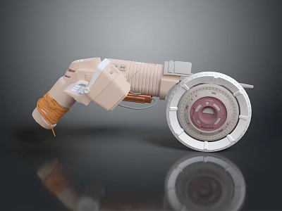 Industrial Machinery Equipment With Beige Body Circular Wheel Pink Center And Orange Cable 3d model