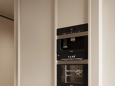 Built in Oven and Coffee Machine Integrated in Modern Kitchen Cabinet Design 3d model