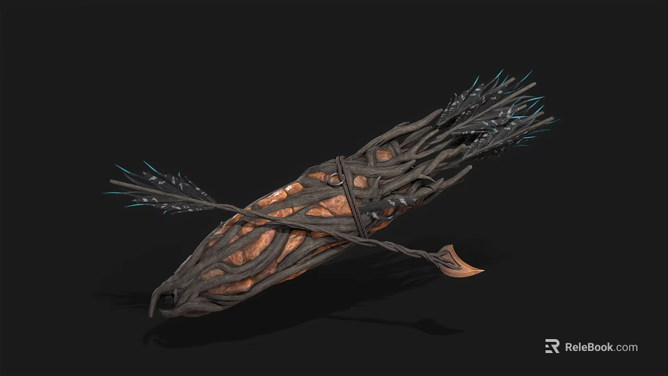 Handcrafted Arrow Quiver Weapon With Intricate Vine Design And Blue Accents 3d model 