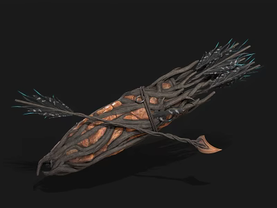 Handcrafted Arrow Quiver Weapon With Intricate Vine Design And Blue Accents 3d model