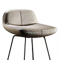 Modern Minimalist Bar Stools With Leather Upholstered Seat And Black Metal Legs