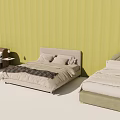 Various Double Beds Featuring Different Headboard Styles And Colorful Bedding Sets 3d model