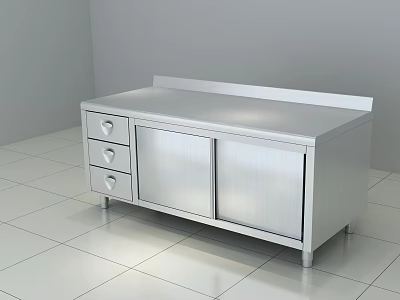 Stainless Steel Kitchen Cabinet With Drawers Doors And Flat Countertop Surface 3d model
