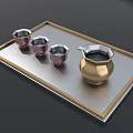 Modern Elegant Golden Tea Set With Small Cups On Metal Tray