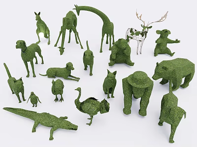 Topiary Shrubs Designed as Various Animal Figures for Artistic Garden Decor 3d model