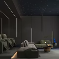Modern Home Theater Room With Starry Ceiling LED Strips Dark Walls And Comfortable Sofas 3d model