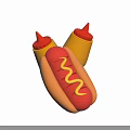 Delicious Hot Dog With Ketchup And Mustard Bottles And Squiggly Mustard Topping
