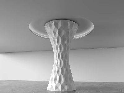 White Geometric Textured Column With Circular Top In Minimalist Interior Room 3d model