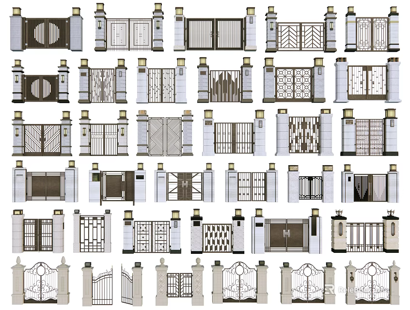Various Entrance Gate Designs With Wrought Iron Patterns And Decorative Details 3d model 