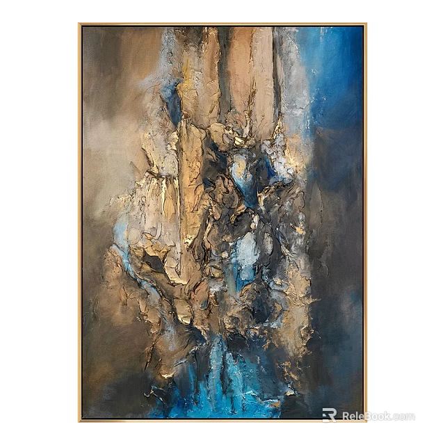 Abstract Painting With Thick Impasto Texture Deep Blue And Golden Tones 3d model 