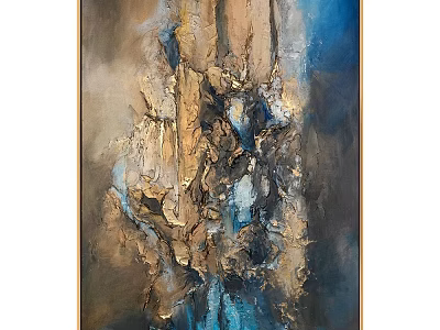Abstract Painting With Thick Impasto Texture Deep Blue And Golden Tones 3d model