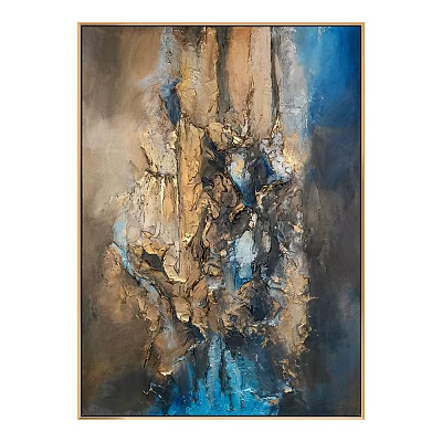 Abstract Painting With Thick Impasto Texture Deep Blue And Golden Tones 3d model