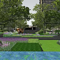 Modern Residential Landscape With Lush Trees Greenery Water Feature Flower Beds And Paved Area