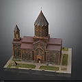 Historic Church Building With Red Roof Brick Walls And Tower Structure