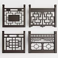 Traditional Chinese Decorative Railings With Intricate Cut Out Geometric Patterns And Dark Wooden Design