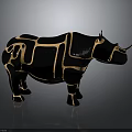 Rhino Sculpture With Black And Gold Geometric Art Patterns Design