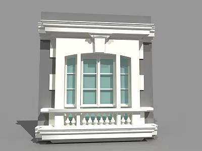 European Architecture Elegant Arched Window With White Balustrade And Decorative Frame 3d model