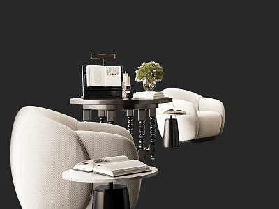 Modern Single Sofa With Side Table Potted Plant And Decorative Books 3d model