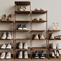 Elegant Modern Shoe Cabinet With Open Multi Tier Shelves And Various Shoes