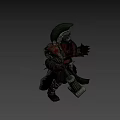 Game Fantasy Character In Spiked Red Armor With Feathered Helmet And Staff