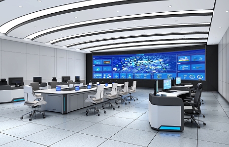 Video monitoring room of command center 3d model