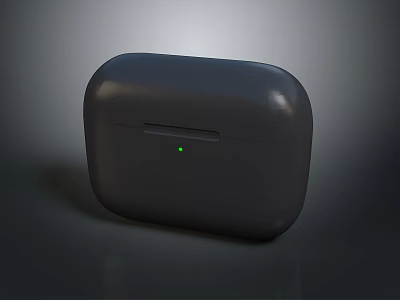 Black Computer Wireless Earbud Charging Case With Green LED Indicator Light 3d model