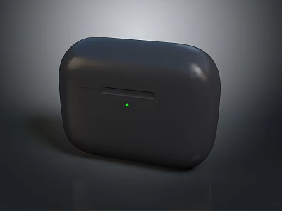 Black Computer Wireless Earbud Charging Case With Green LED Indicator Light 3d model