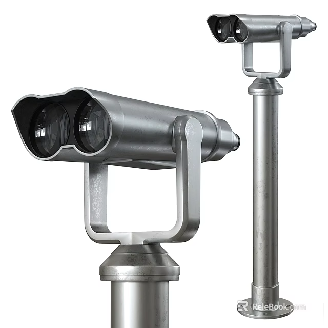 Metallic Binocular Style Commercial Surveillance Camera Equipment Mounted On Security Pole For Monitoring 3d model 
