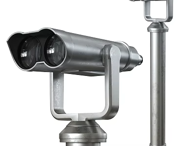 Metallic Binocular Style Commercial Surveillance Camera Equipment Mounted On Security Pole For Monitoring 3d model