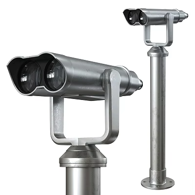 Metallic Binocular Style Commercial Surveillance Camera Equipment Mounted On Security Pole For Monitoring 3d model