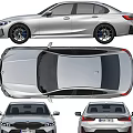 Silver BMW Sedan Modern Exterior Design Showcasing Front And Rear Views