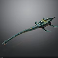Blue Dragon Themed Decorative Artifact With Golden Accents And Long Handle